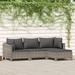 4 Piece Patio Set with Cushions Gray Poly Rattan