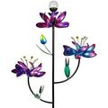 Garden Solar Lights Lotus Flower Wind Spinner Garden Stake With Color Changing LED Crackle And 3 Flowers Outdoor Garden And Yard Decor 20.5 X 70 Inch