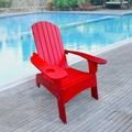 Reclining Wooden Adirondack Chair with Cup Holder and Umbrella Holder Outdoor Patio Chairs Wooden Fire Pit Chairs for Outside Deck Lawn Backyard Garden Campfire Lounger Red