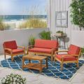 Noble House Grenada 4-piece Outdoor Acacia Wood Conversation Set in Red