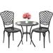 Withniture Bistro Set 3 Piece Outdoor Cast Aluminum High Back Patio Table and Chairs with Umbrella Hole for Garden Porch Black