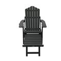Clihome Outdoor Folding Adirondack Chair with Pull-out Ottoman Deck Chair HIPS Patio Garden Lawn Recliner Weather Resistant with Cup Holder(Black)