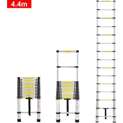 440cm Alu-Teleskopleiter Anlegeleiter Mehrzweckleiter 15 Stufen Sprossenleiter Gefaltete Höhe 94cm,