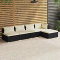 5 Piece Garden Set with Cushions Poly Rattan Black