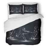 ZHANZZK 3 Piece Bedding Set Silver Ice Hockey Players Linear for Sport and Puck Twin Size Duvet Cover with 2 Pillowcase for Home Bedding Room Decoration