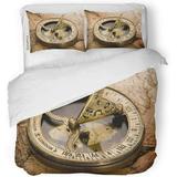 KXMDXA 3 Piece Bedding Set Antique Old Compass on Vintage Map 1752 History Discovery Nautical Geography Twin Size Duvet Cover with 2 Pillowcase for Home Bedding Room Decoration