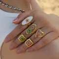 Bague plaquée or 18 carats pour femme bijoux étanches acier inoxydable réglable design de fleur