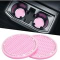 Cup Holder Coasters for Car 2 Pack Universal Anti-Slip Car Coasters with Crystal Rhinestone 2.75 inch PVC Cup Holder Insert Coaster Pink Car Accessories (Pink with Diamond)