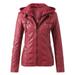 Winter Vests for Women Lightweight Women s Slim Leather Stand Collar Zip Motorcycle Suit Belt Coat Jacket Tops