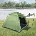 240*240*150cm Quick Open Camping Tent Four-Person Family Tent with 16-Tube Struts Four Sides Mesh Beach Tent with Carry Bag Easy to Install and Spacious Green