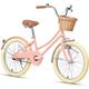 Glerc 20 Inch Kids Girls Bike for 6 7 8 9 10 Years Old Little Girls Retro Vintage Style Bicycles with Basket Training Wheels and Bell Peach