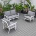 LeisureMod Walbrooke 3-Piece Patio Set with White Aluminum Frame and Removable Cushions