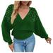 Womens Cropped Sweaters Wrap V Neck Pearl Stitching Batwing Long Sleeve Solid Pullover Sweater Tops