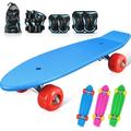 MOVTOTOP Kids Skateboard Kit Complete Skateboard Downhill Longboard with Protective Gears for Boys Girls Kids Beginners (Blue)