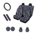 Suhoaziia Colorful Bats Car Seat Cover 11 Piece Set for Car Vehicle SUV Comfortable Bucket Seat Covers Auto Interior Accessiores Soft Steering Wheel Wraps+Coasters+Belt Pads+Key Chains