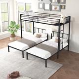 Metal Triple Bunk Bed,Twin Over Twin/Twin Bunk Bed with Upper Built-in Shelf,3 Bed Bunk Beds Frame with Guardrails and Ladder