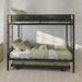 Metal Bunk Bed Twin Over Twin with Trundle, Heavy Duty Bunk Beds with Texteline Guardrails and Wood Slats