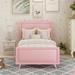 Twin Size Wooden Platform Bed with Vintage Headboard and Footboard, Solid Wood Slats Support, Lovely Style for Kids' Bedroom