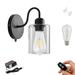 FSLiving Industrial Dimmable Wall Sconce Rechargeable Battery Operated LED Picture Lights with Remote Cordless E26 LED Black Glass Wall lamp for Hallway No Drilling Aisle Stairs - 1 Light