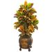 Nearly Natural Croton Artificial Plant in Decorative Planter - Multicolored Leaves - 44 in. Height