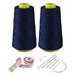 2 Spools Sewing Thread Kit Navy Blue Polyester Sewing Thread Spools 3000 Yards Each Spool 40s/2 All-Purpose Connecting Threads for Sewing Machine and Hand Repair Works