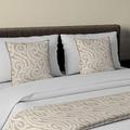 McAlister Textiles - Little Leaf Pale Beige Bedding Set - Runner (50x240cm) + 2x Cushion Covers