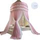 LONONE Canopy Bed Frame Curtains Mosquito Net Bed Canopy Hanging Curtain Netting for Kids Cribs Adult Double Layer Princess Round Dome Canopy Bed Curtain,Pink