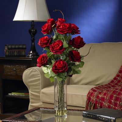 Roses with Cylinder Vase Silk Flower Arrangement -...