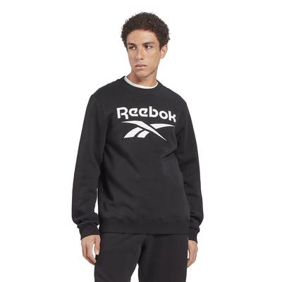 Reebok Men's Fleece Big Vector Logo Crew Neck (Size S) Black, Cotton,Polyester