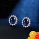 Fashion Earrings Silver 925 Jewelry Oval Shape Sapphire Zircon Gemstone Stud Earrings Accessories