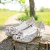 ULKNN Prinzessin Kinder Lederschuhe für Mädchen Blume Casual Glitzer Kinder High Heel Mädchen Schuhe Schmetterling Knoten Blau Rosa Silber