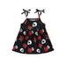 Licupiee Halloween Toddler Baby Girl Dress Sleeveless Tie-Up Shoulder Strap Flower Skull Print A-Line Dress