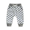 Qtinghua Toddler Baby Boy Girl Casual Long Pants Checkerboard Print Tie-up Mid-waist Trousers with Pockets Gray 2-3 Years