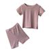 Baby Girls Boys Summer Autumn Solid Ribbed Cotton Short Sleeve Short Pants Tshirt Shorts Set Outfits Clothes Pink 66