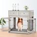 Dog Crate Furniture with Cushion,Wooden Dog Crate Table with 2 Drawers,3Doors Dog Furniture,Indoor Dog Kennel,Dog House
