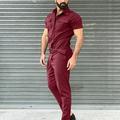Men S Pants Men s Spring And Summer Solid Color Short-sleeved Jumpsuit Tooling Lace-up Zipper Rompers Pants With Pockets Red