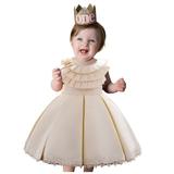 HAPIMO Girls s Party Gown Birthday Dress Solid Splicing Cute Round Neck Princess Dress Tiered Lace Crochet Holiday Sleeveless Lovely Relaxed Comfy Beige 100
