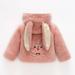 Gubotare Girls Winter Coat Woolen Coat Winter Cute Plus Fluffy Hooded Coat Rabbit Ears Jacket Outwear (Pink 12-18 Months)