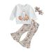 DcoolMoogl Toddler Baby Girl Halloween Outfit Ghost Floral Sweatshirt Tops Bell Bottoms Pants Cute Fall Outfits Headband White 18-24 Months