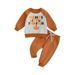 Qtinghua Infant Toddler Baby Boy Girl Halloween Clothes Cartoon Pumpkin & Letter Print Long Sleeve Sweatshirt Tops Pants Fall Outfits Orange 6-12 Months