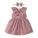 Newborn Baby Girl Dress 2 Pieces Sleeveless Ruffle Leaf Collar Dresses + Headband Cute Plaid Skirt Newborn Girl Clothes 9-12 Months