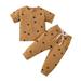 TUOBARR Set Clothes for Toddler Boy Kids Baby Boys Girls Fashion Cute Star Pattern Short Sleeve Pocket Pants Cotton Casual Suit Brown 2-3 Years