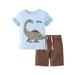 Summer Children S Short Sleeved Shorts Two Piece Knitted Cotton Cartoon Cute Dinosaur Pattern Children S Suit Light Blue 100