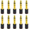 10PCS Headphone Connector Plug 6.35mm(1/4 inch) Male to 3.5mm(1/8 inch) Female Gold-Plated Copper Stereo Headphone Audio Jack Convert for Audio Signal Video Coax Cable