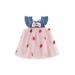 Baby Girls Summer Dress Fly Sleeve Square Neck Strawberry Embroidery Tulle Dress Infant Outfit