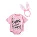 IZhansean Newborn Infant Baby Girls Easter Outfits Short Sleeve Letter Print Romper with Bunny Ears Headband 2Pcs Set Pink 12-18 Months