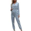 Clearance! Borniu Jumpsuits for Women Fashion Casual Pocket Solid Jumpsuits Hooded Zipper Long Sleeve Leg Pant Overalls Women Rompers for Women Onesie for Women Clearance