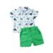 IZhansean Toddler Baby Boys Dinosaur Shorts Set Short Sleeve Button Down Shirt + Shorts Pants 2 Pieces Summer Clothes Green 3-4 Years