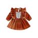 Baby Girl Corduroy Dress Long Sleeve Crew Neck Patchwork Dress Fall Winter Casual Party A-line Dress