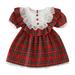 ZMHEGW Black Dress For Girls Short Sleeve Midi Dresses Plaid Print Red 90